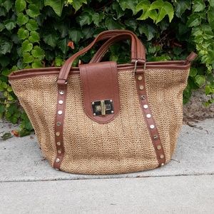 Olivia + Joy Straw Tan Tote Bag